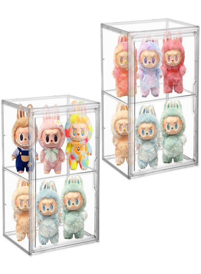 YEXEXINM 2 Pack Display Case Compatible with Labubu POP MART Clear Acrylic Storage Bin with 1 Divider Stackable Display Case for Collectibles with Magnetic Door Display Box for POP MART Labubu Doll - Image 1